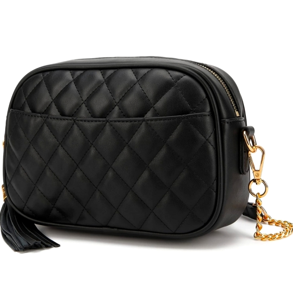 NWT Faux Leather Black Quilted Crossbody ~ lola mae purse handbag